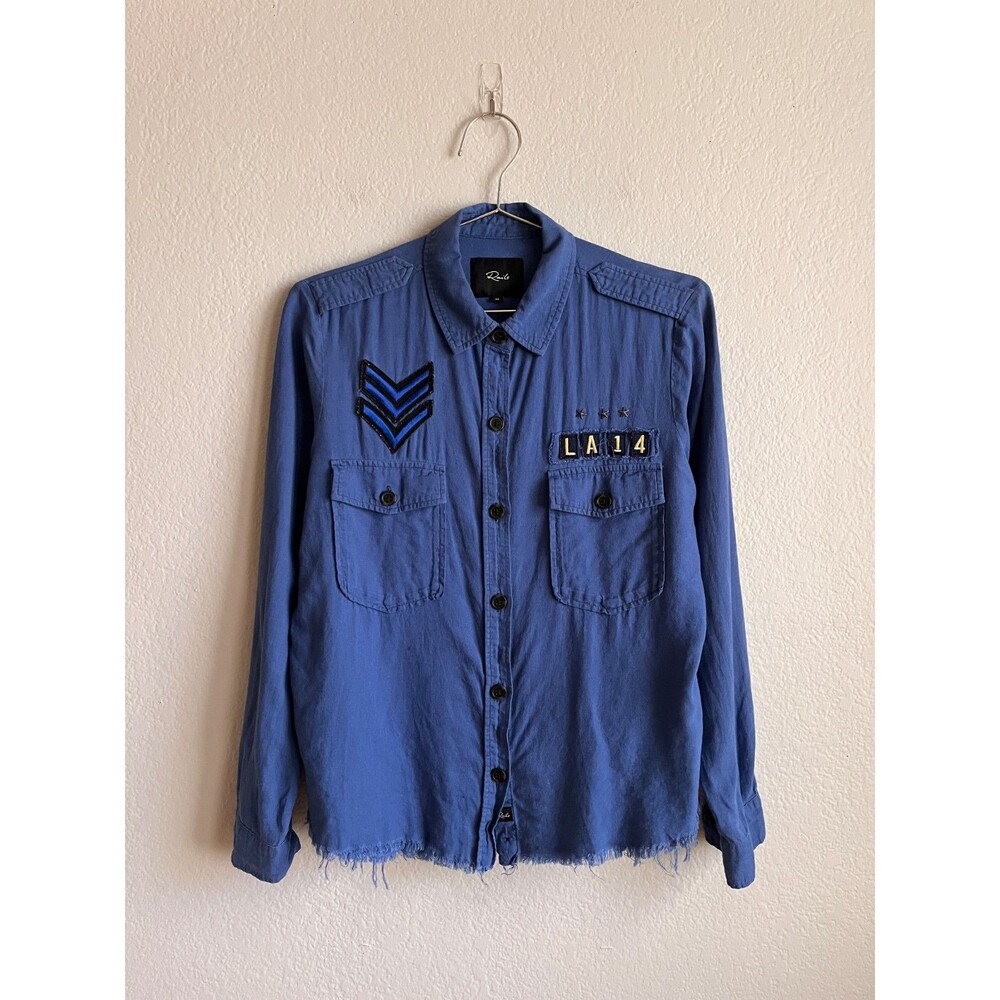 Rails Women's Banks Raw Edge Military Patch Shirt in Indigo Size XS